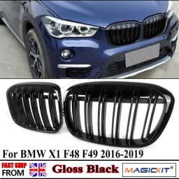 MAGICKIT Front Kidney Hood Grille Grill for BMW X1 F48 F49 2016 2017 2018 2019 Centre Grill Glossy Black Accessories