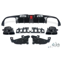 MagicKit Rear Bumper Diffuser Lip with LED Light for Mercedes Benz C205 Sport Coupe C43 C63 AMG 2015-2018 with Exhaust Pipes
