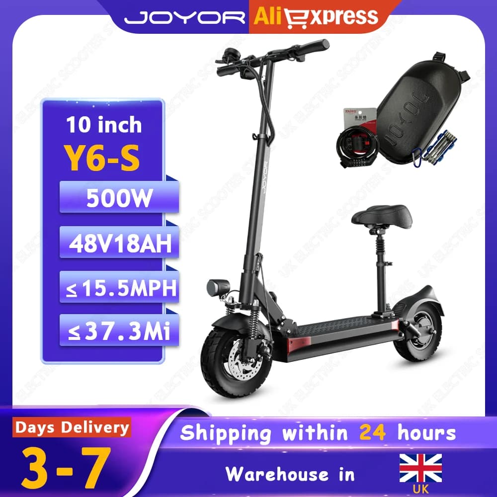 JOYOR Y6-S Electric Scooter 500W E-Scooters 48V18Ah Battery 37.3 Mi Range 15.5MPH Speed 10 Inch Tires Foldable Electric Scooter