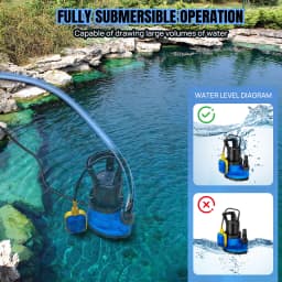350W Portable Submersible Pump for Clean and Dirty Water for Garden Pond, Pools, and Ditches + Float Switch