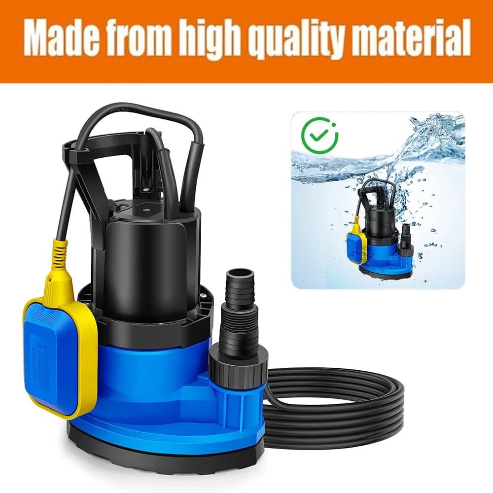 350W Portable Submersible Pump for Clean and Dirty Water for Garden Pond, Pools, and Ditches + Float Switch