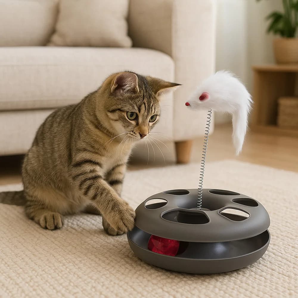 Interactive Cat Toy, 3-in-1 Disc, Ball and Mouse Game, Engaging Exercise and Play for Cats of All Ages