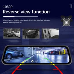 Podofo 9.66 Inch Rearview Mirror Recorder 1080p Automobile Dash Cam Video Recorder DVR Dash Cam Cycle Dual Lens