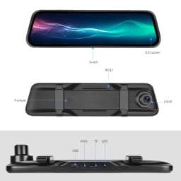 Podofo 9.66 Inch Rearview Mirror Recorder 1080p Automobile Dash Cam Video Recorder DVR Dash Cam Cycle Dual Lens