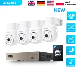 ZOSI 5MP/2MP 360°View Wired Security Camera System Audio Recording Pan Tilt Surveillance Cameras In/Outdoor H.265+ 8CH CCTV DVR