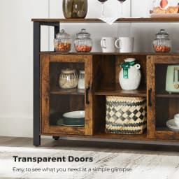 VASAGLE Sideboard, Buffet Table with 2 Transparent Glass Doors, TV Cabinet, with Adjustable Shelves