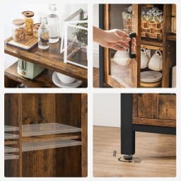 VASAGLE Sideboard, Buffet Table with 2 Transparent Glass Doors, TV Cabinet, with Adjustable Shelves