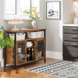 VASAGLE Sideboard, Buffet Table with 2 Transparent Glass Doors, TV Cabinet, with Adjustable Shelves