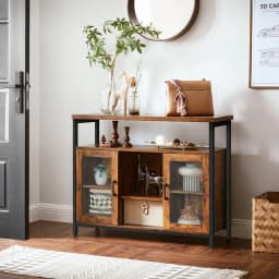 VASAGLE Sideboard, Buffet Table with 2 Transparent Glass Doors, TV Cabinet, with Adjustable Shelves