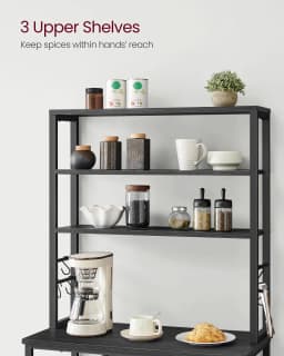 VASAGLE Kitchen Storage Rack, Coffee Bar, Baker’s Rack, Total 6 Shelves and 6 Hooks, for Microwave, Steel Frame, Industrial