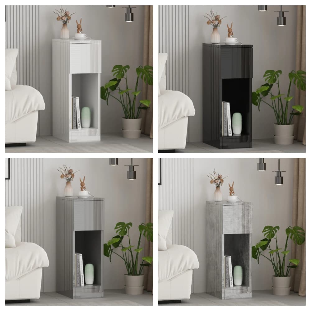 BonChoice Slim Tall Bedside Table Cabinet High Gloss with Drawer & Storage Space for Bedroom, Narrow Sofa Side Table