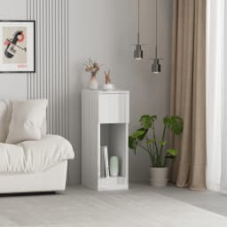 BonChoice Slim Tall Bedside Table Cabinet High Gloss with Drawer & Storage Space for Bedroom, Narrow Sofa Side Table