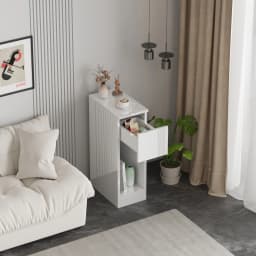 BonChoice Slim Tall Bedside Table Cabinet High Gloss with Drawer & Storage Space for Bedroom, Narrow Sofa Side Table