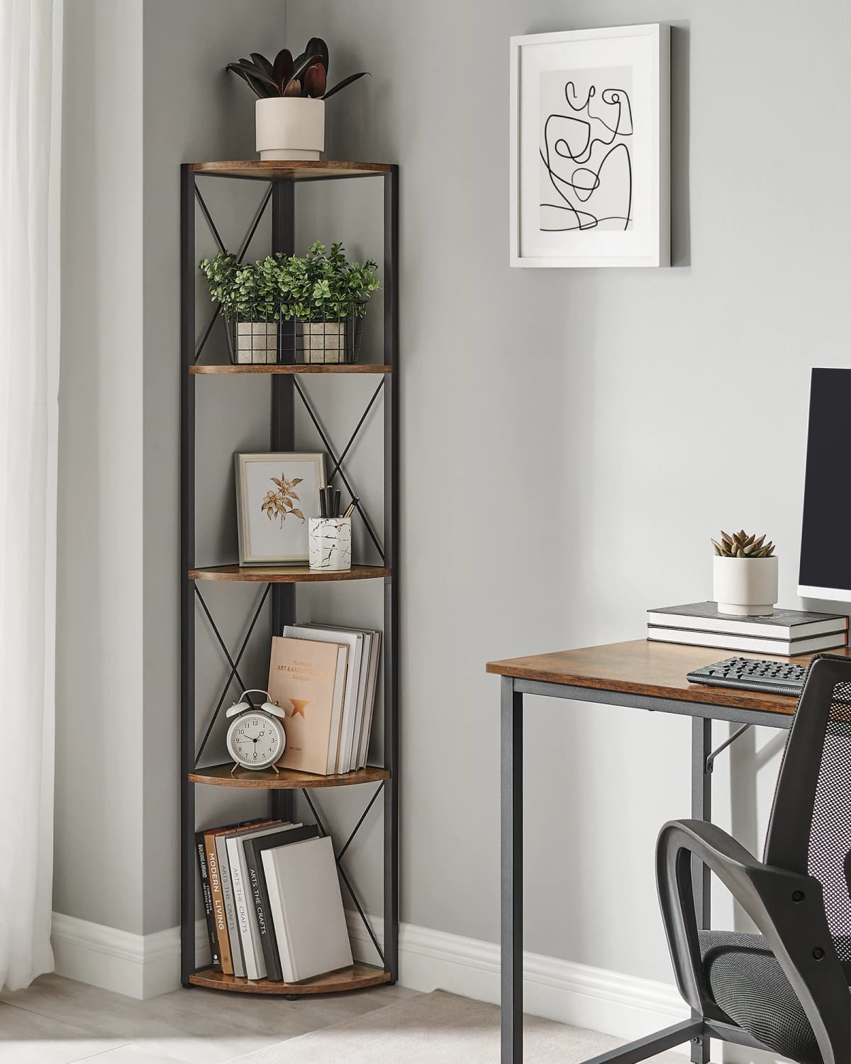 VASAGLE 5-Tier Corner Shelf, Storage Shelf Unit Multifunction, Bookcase, Plant Stand