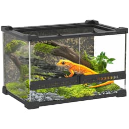 PawHut Glass Terrarium, Reptile Vivarium with Stone Background, Black