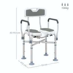 HOMCOM Padded Bath Chair with Slotted Seat and Adjustable Height, Grey