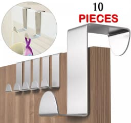 10 Pcs Stainless Steel Over Door Hook Reversible Cupboard Drawer Metal Hanger Hooks