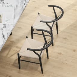 HOMCOM Weave Dining Chairs Set of 2 with Y-Shaped Backrest Hemp Seat Black
