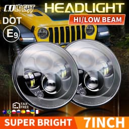 O LIGHT Car 7 Inch Led Headlight Hi/Low Beam H4 DRL Dot E9 For Jeep Wrangler JK LJ CJ Hummer OffRoad 4x4 Moto Headlamp 12V 24V