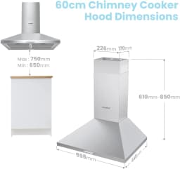 COMFEE' 60cm Chimney Cooker Hood Stainless Steel Extractor Hood with LED and Recirculating System Wall Mounted Range Hood