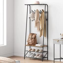 Hall Trees Entryway Bench with Coat Rack and Shoe Rack 10 Hooks Wood Look Accent Furniture with Steel Frame Storage Shelf Bench
