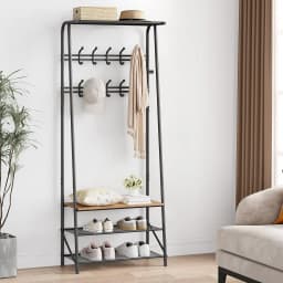 Hall Trees Entryway Bench with Coat Rack and Shoe Rack 10 Hooks Wood Look Accent Furniture with Steel Frame Storage Shelf Bench