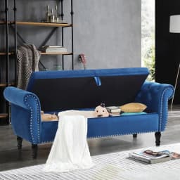 Velvet Storage Bench Upholstered Tufted Ottoman Bench w/ Arms Large Storage Space End of Bed Bench for Bedroom Living Room