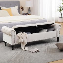 Velvet Storage Bench Upholstered Tufted Ottoman Bench w/ Arms Large Storage Space End of Bed Bench for Bedroom Living Room