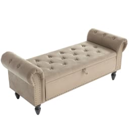 Velvet Storage Bench Upholstered Tufted Ottoman Bench w/ Arms Large Storage Space End of Bed Bench for Bedroom Living Room