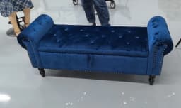 Velvet Storage Bench Upholstered Tufted Ottoman Bench w/ Arms Large Storage Space End of Bed Bench for Bedroom Living Room