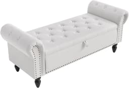 Velvet Storage Bench Upholstered Tufted Ottoman Bench w/ Arms Large Storage Space End of Bed Bench for Bedroom Living Room