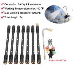 1/4" Quick Connector Gutter Cleaning Tool 4000PSI Pressure Washer Extension Wands Roof Cleaner with Nozzles