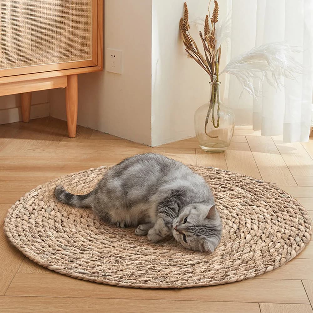 Tieker round floor cat scratching mat woven sleeping mat wear-resistant pet cat scratching mat sharpening claws