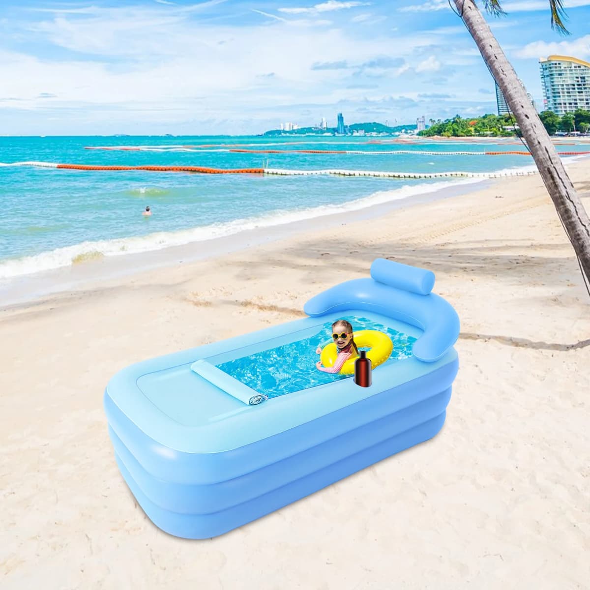 PVC Folding Outdoor Bathtub, Portable Freestanding Bathtub for Adult Spa, Adult Sitting Bathtub, Plank Basin Large