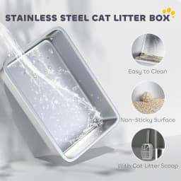 PawHut Stainless Steel Cat Litter Box, Enclosed Metal Litter Tray, Dark Grey
