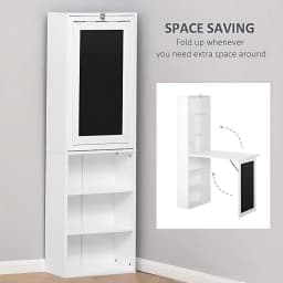 Wall Mount Desk Cabinet with Open Storage Shelf, 2-in-1 Foldable Computer desk dining table with writing blackboard, White