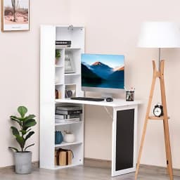 Wall Mount Desk Cabinet with Open Storage Shelf, 2-in-1 Foldable Computer desk dining table with writing blackboard, White