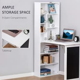 Wall Mount Desk Cabinet with Open Storage Shelf, 2-in-1 Foldable Computer desk dining table with writing blackboard, White