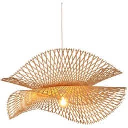 Asian Style Bamboo Chandelier, 2-Tier Rattan Hanging Light, Rustic Farmhouse Ceiling Lamp Decor