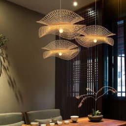 Asian Style Bamboo Chandelier, 2-Tier Rattan Hanging Light, Rustic Farmhouse Ceiling Lamp Decor