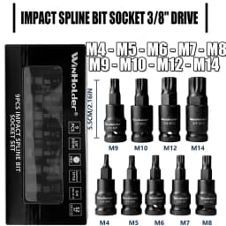 9pcs Impact Spline Bit Socket Set 3/8" Drive M4 - M14 CR-V Steel Set M4 - M5 - M6 - M7 - M8 - M9 - M10 - M12 - M14 Tools