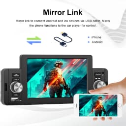 Podofo Car Radio CarPlay&Android-Auto BT Handsfree Mirror Link MP5 Player USB Audio System Head Unit 1 Din 5" Player