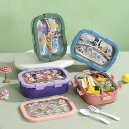 Cartoon Lunch Box Stainless Steel Compartment Bento Box Microwave Available Food Container Students Office Worker Portable Bento
