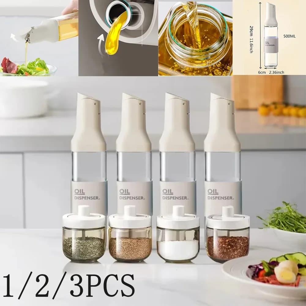 1-3Pcs 500mL Transparent Glass Pouring Olive Oil Bottle Leak Proof Kitchen Seasoning Sauce Vinegar Multifunctional Storage Bottl