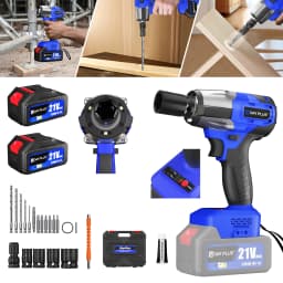 21V Brushless Cordless Impact Wrench,420 N.M High Torque Impact Wrench with 4 Sockets + 12 Driver Bits+ 2x 6.0AH Battery