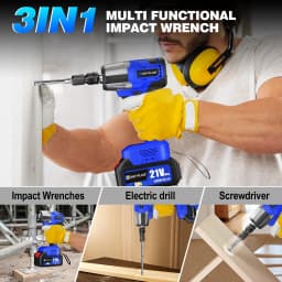 21V Brushless Cordless Impact Wrench,420 N.M High Torque Impact Wrench with 4 Sockets + 12 Driver Bits+ 2x 6.0AH Battery