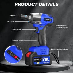 21V Brushless Cordless Impact Wrench,420 N.M High Torque Impact Wrench with 4 Sockets + 12 Driver Bits+ 2x 6.0AH Battery