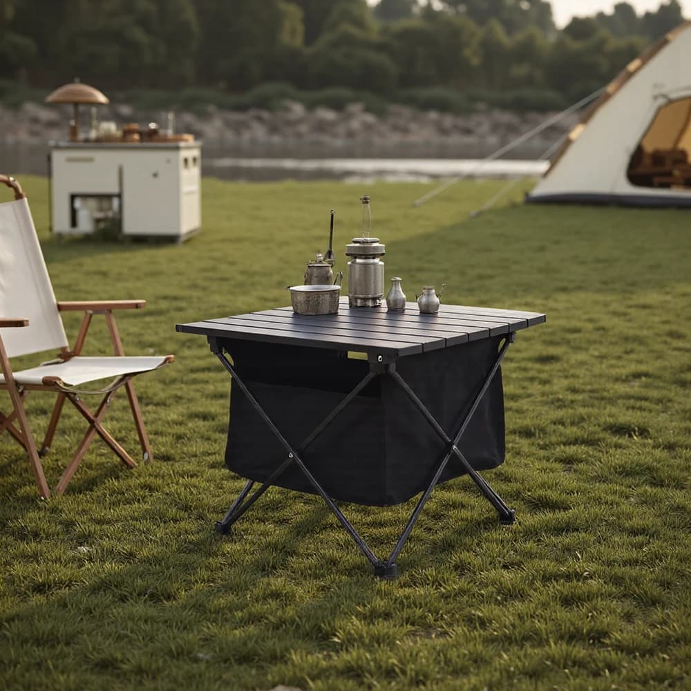 Portable outdoor folding camping table with storage basket aluminum picnic table barbecue table outdoor dining table stall table