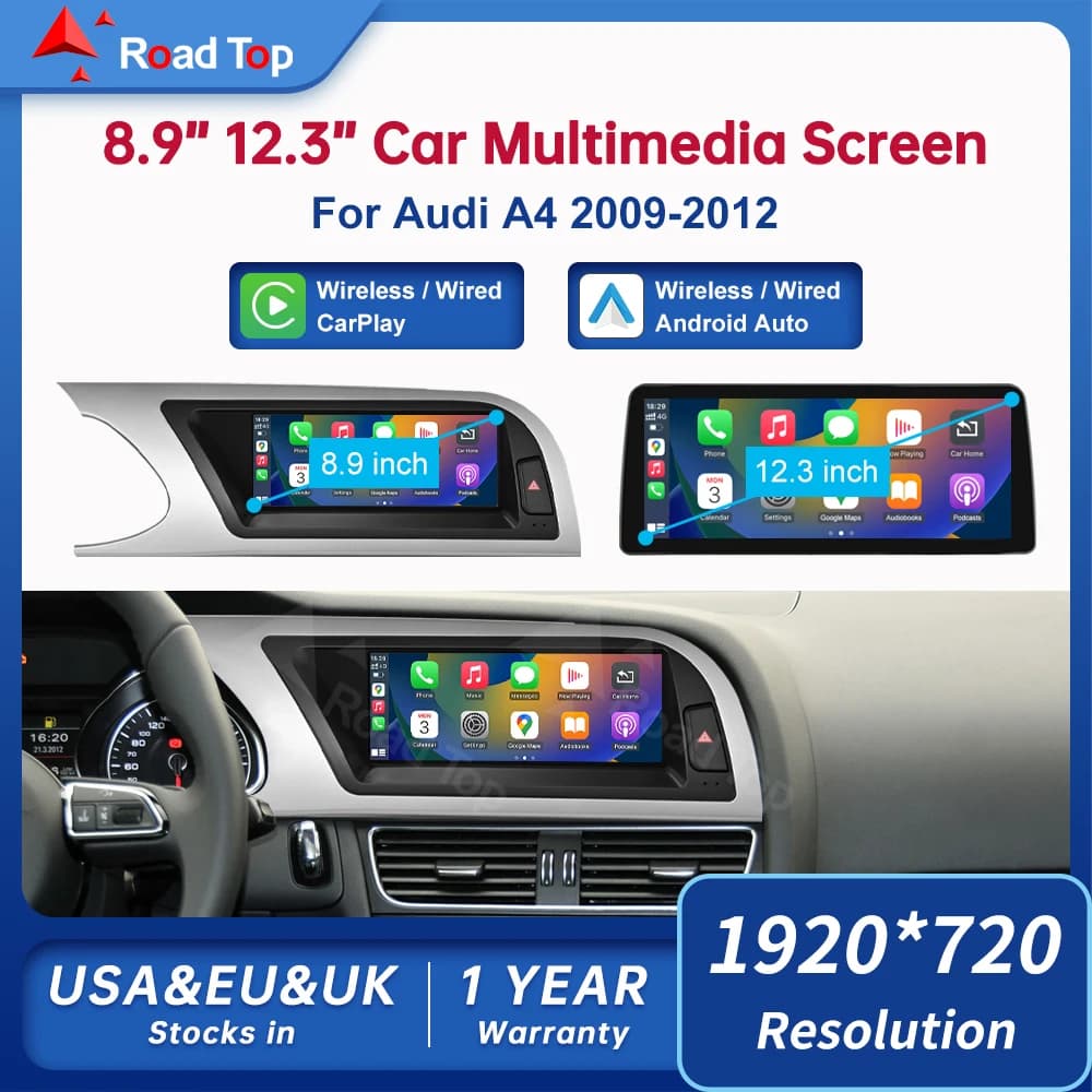 8.9 Inch 12.3'' Touch Display Multimedia Player Andriod Auto Link For Audi A4 S4 B8 2008-2012 GPS Carplay Screen Car Play