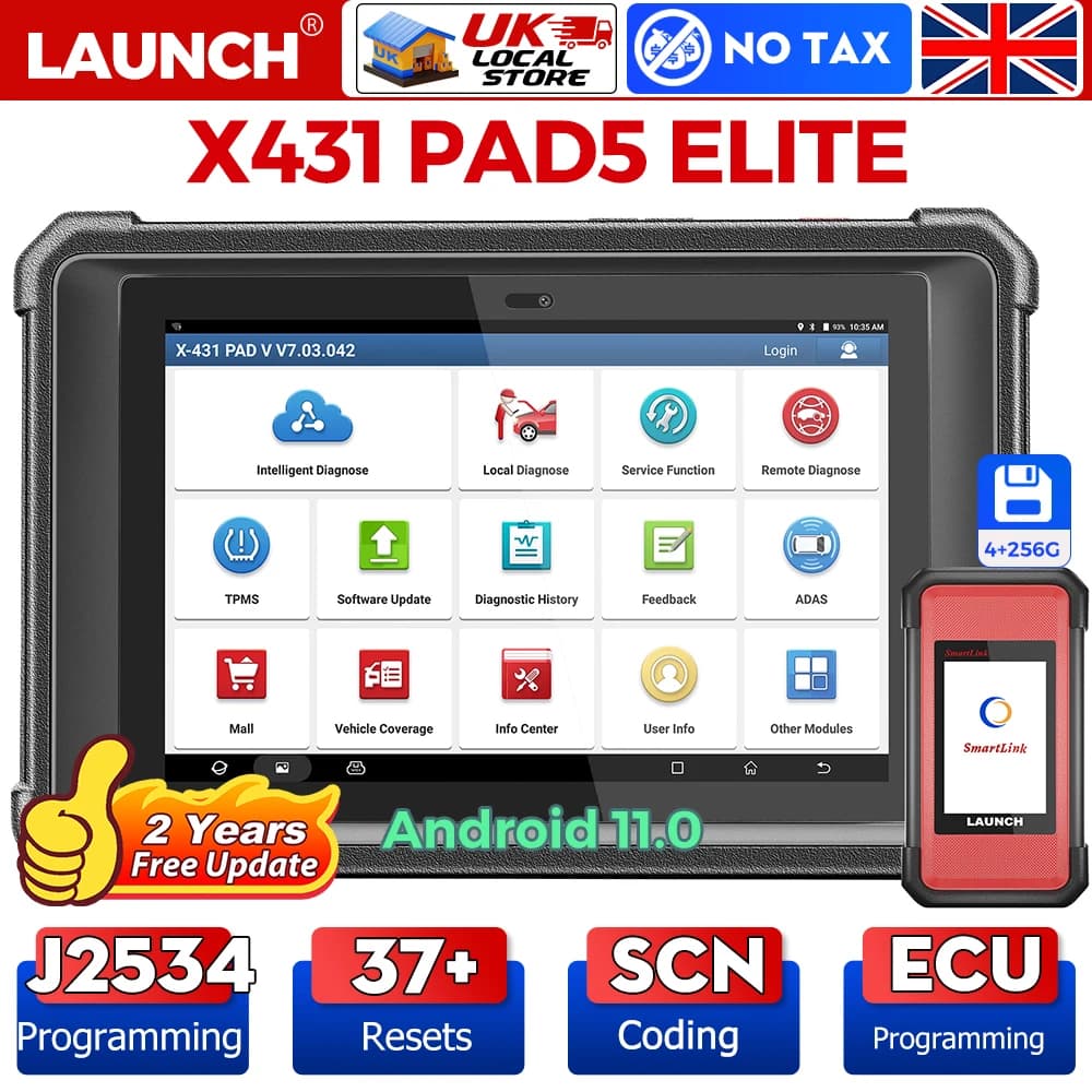 LAUNCH X431 PAD 5 Elite Full System Car Diagnostic Tools J2534 CAN FD Online Programming Coding active tester Auto Android 11
